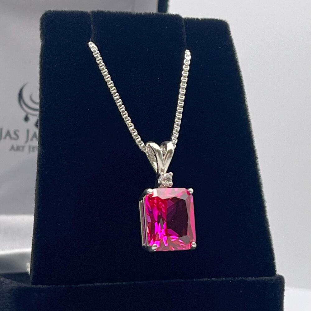 Emerald Cut Lab Grown Pink Sapphire Necklace